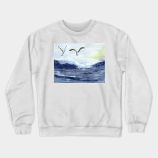 Wild Ocean Watercolor Mixed Media Crewneck Sweatshirt